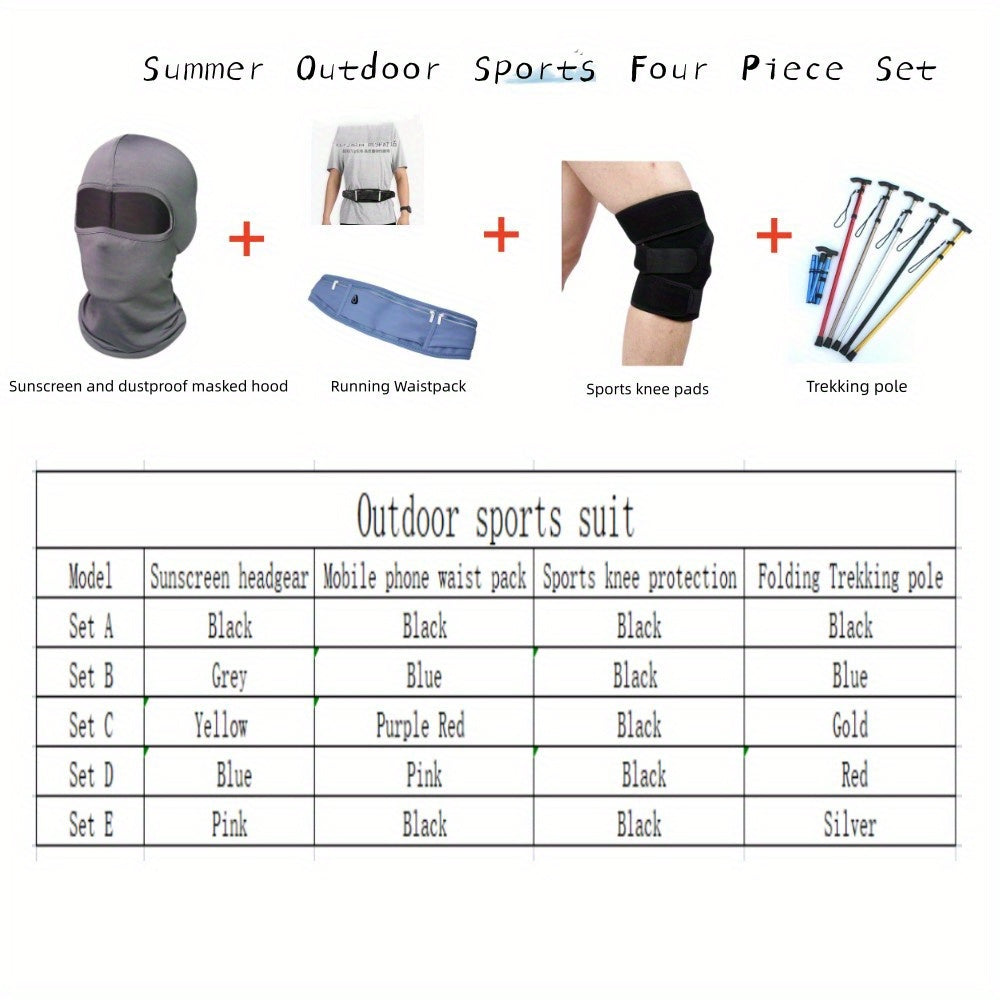 4pcs Set Sunscreen Headgear Mobile Phone Waistband Knee Pads