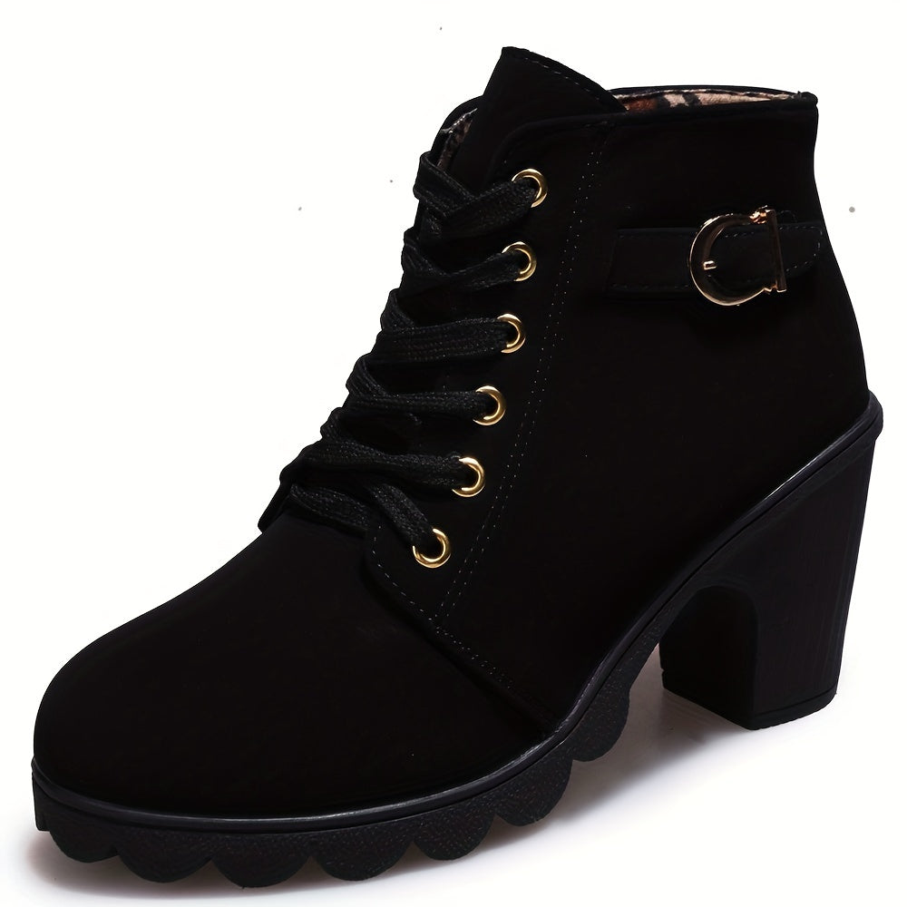 Women's Side Zipper Ankle Boots Chunky Heeled Dance Shoes