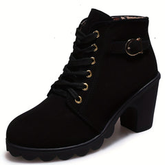 Women's Side Zipper Ankle Boots Chunky Heeled Dance Shoes