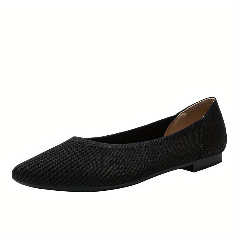 Women's Rib Knit Flat Shoes Pointed Toe Slip-On Soft Sole Casual Shoes