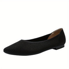 Women's Rib Knit Flat Shoes Pointed Toe Slip-On Soft Sole Casual Shoes