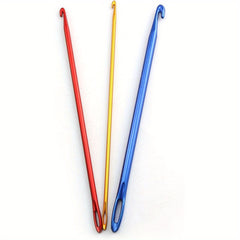 3pcs Afghan Tunisian Aluminum Crochet Hooks Knitting Needle With Eye