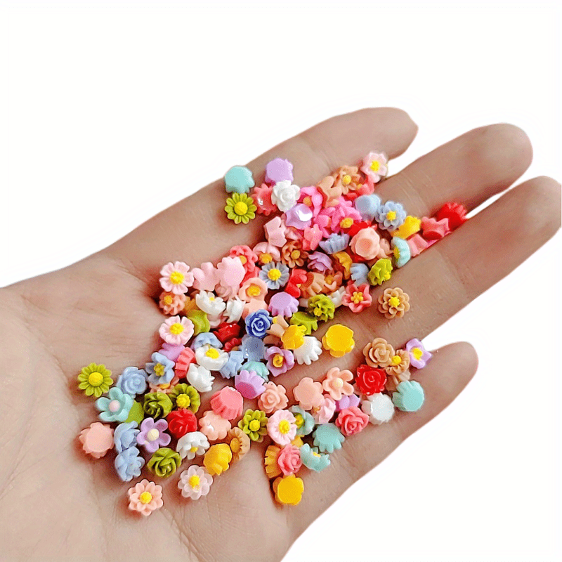 100pcs Mini Resin Flowers Cabochons Jewelry Nail Decorations DIY Arts Crafts