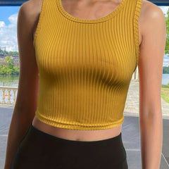 Ribbed Tank Top Crew Neck Sleeveless Summer Casual Top