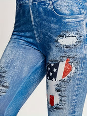 American Flag Print Cropped Leggings Skinny Casual Leggings Women's Clothing