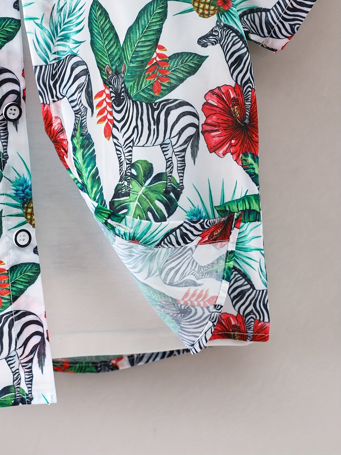 Hawaii Tropical Leaf And Animals Print Boys Shirt