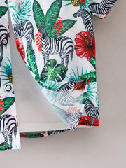 Hawaii Tropical Leaf And Animals Print Boys Shirt