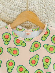 Kid's 2pcs Avocado Print Pajamas Set Long Sleeve Top & Pants Comfy PJ Set