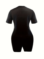 Dark Rabbit Print 2pc Set Crew Neck T Shirt & Shorts Outfits for Spring & Summer