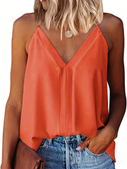 V Neck Cami Top Solid Casual Top For Spring & Summer Women's Clothing