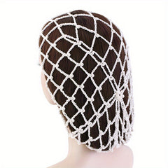 Rayon Hair Net Beaded Faux Pearl Crochet Beanie Women Elastic Snood
