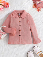 Girls Flared Sleeve Collared Shirt for Spring and Autumn