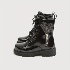 Vintage Rhinestone Heart Boots - Girls Comfortable Warm Boots