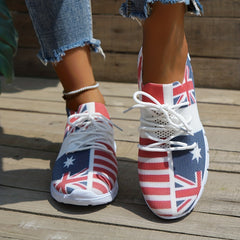 Women's Flag Pattern Knitted Sneakers Low Top Sports Shoes