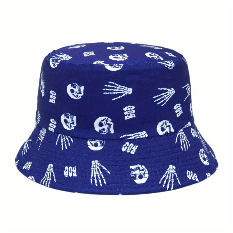 Skull Pattern Bucket Hat Reversible Sun Fisherman Cap