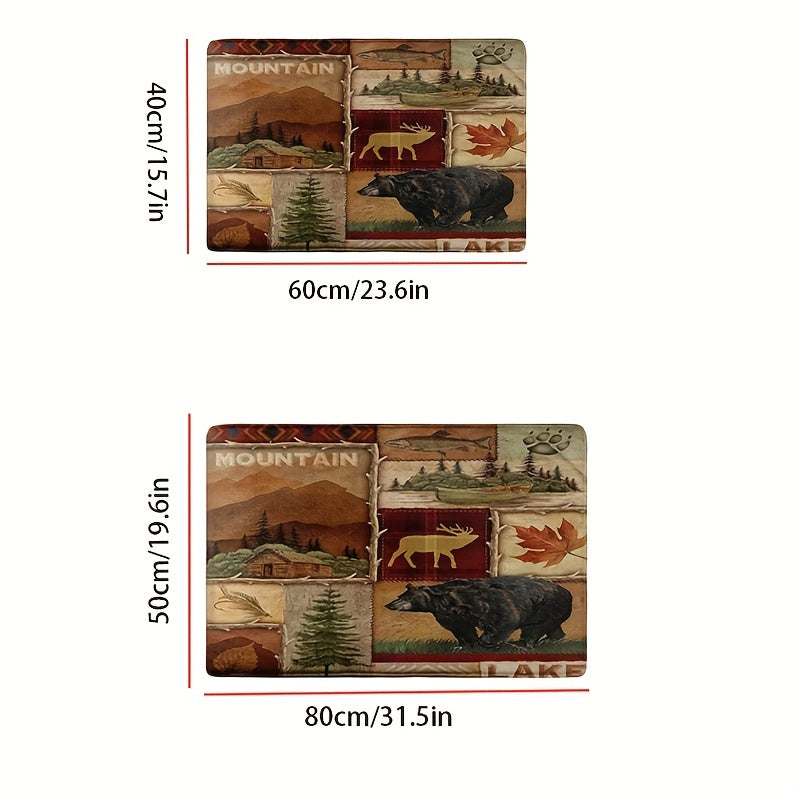 Brown Plant Animal Print Floor Mat Absorbent Non-slip Mat Doorway Resistant Mat