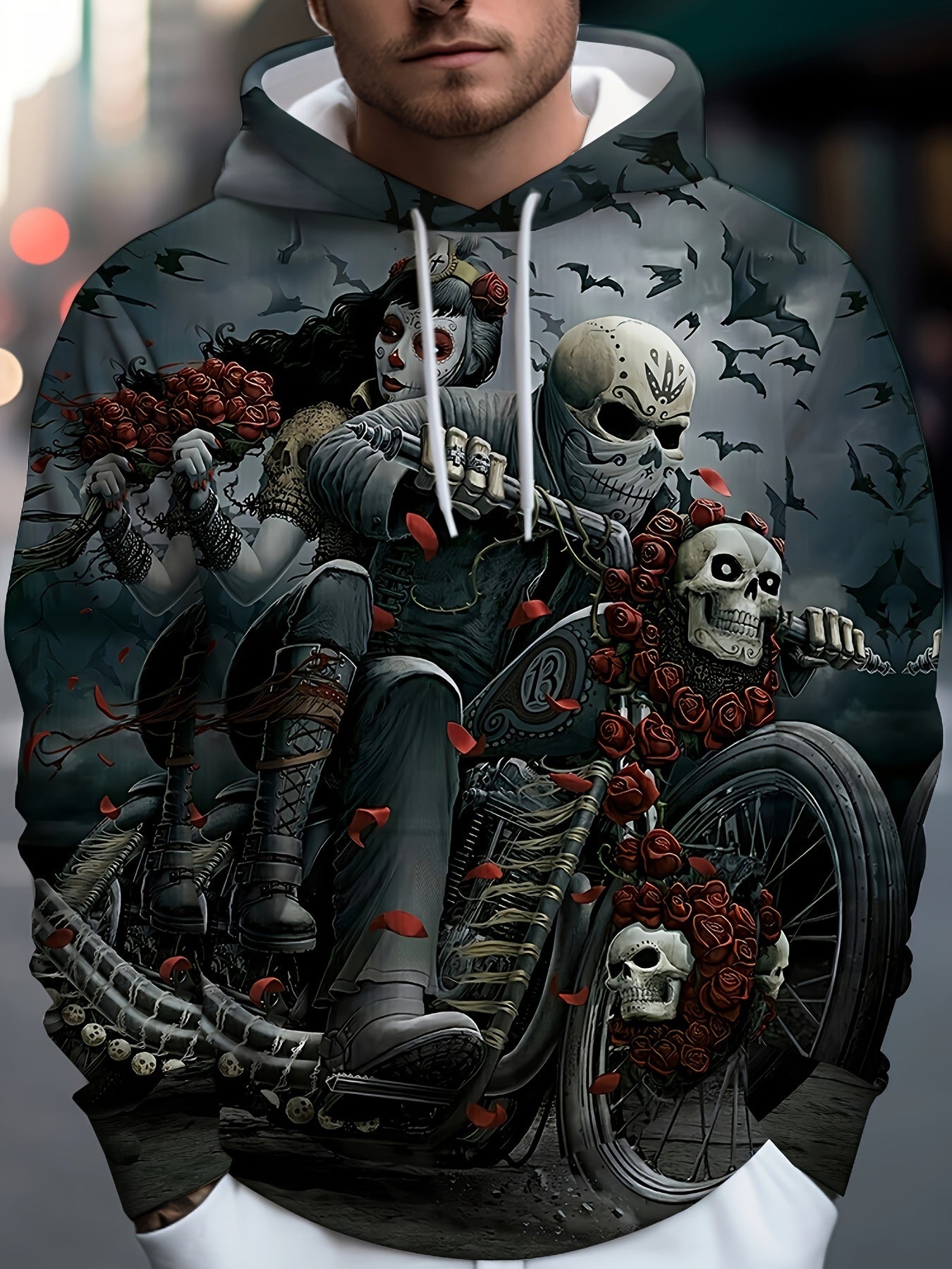 Skull Motorcyclist Print Hoodies For Men Graphic Hoodie