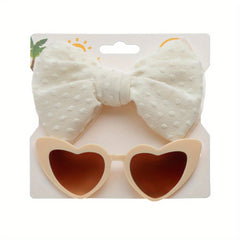 Girls Nylon Bow Headband & Heart Shaped Sunglasses Set