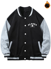 Men's Teddy Bear Print Jacket with Baseball Collar and Pocket