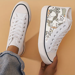 Girl's High Top Cats Pattern Skate Shoes Comfy Non Slip Casual Lace Up Sneakers