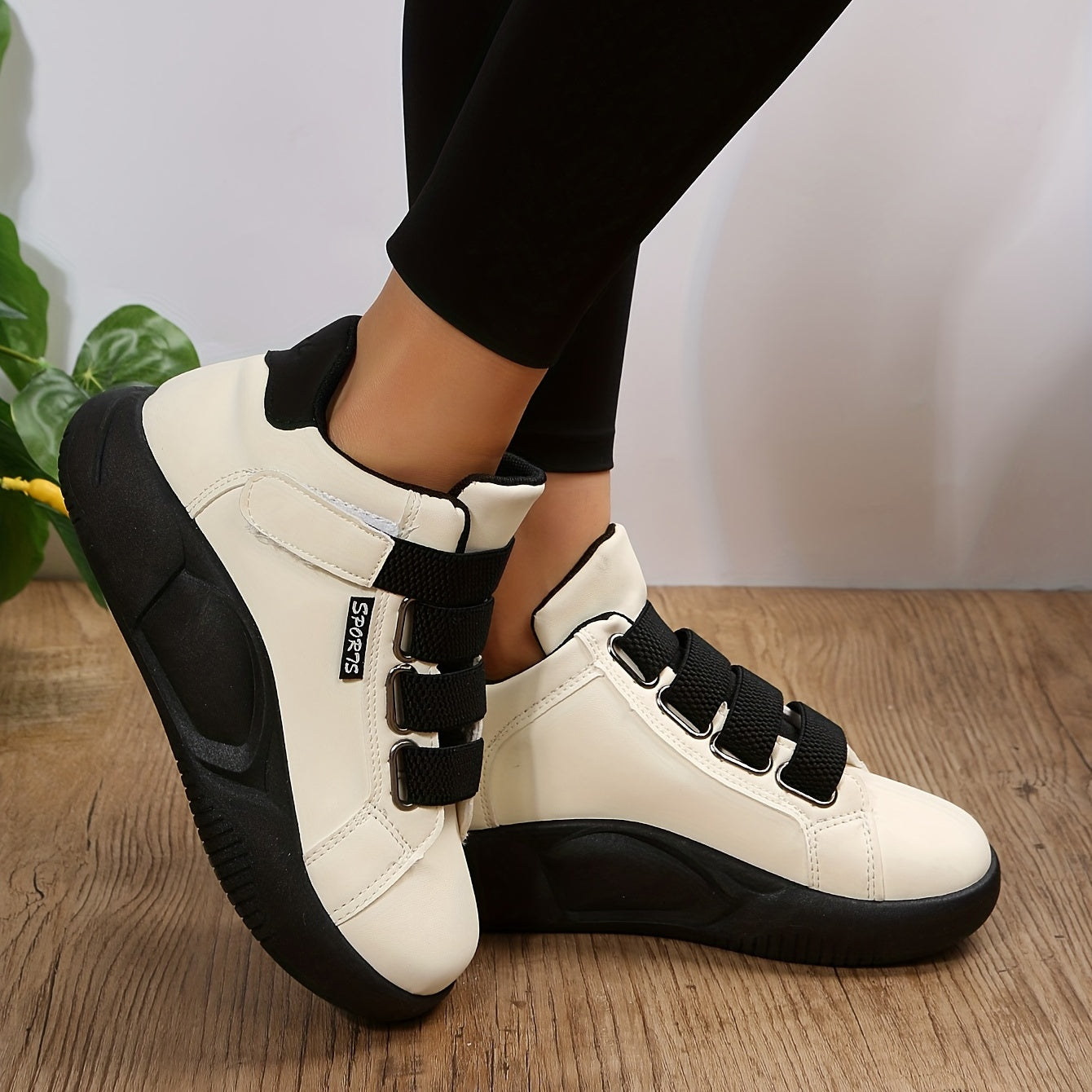 Women's Platform Sports Shoes Hook & Loop Strap Mid Top Casual Non Slip Sneakers