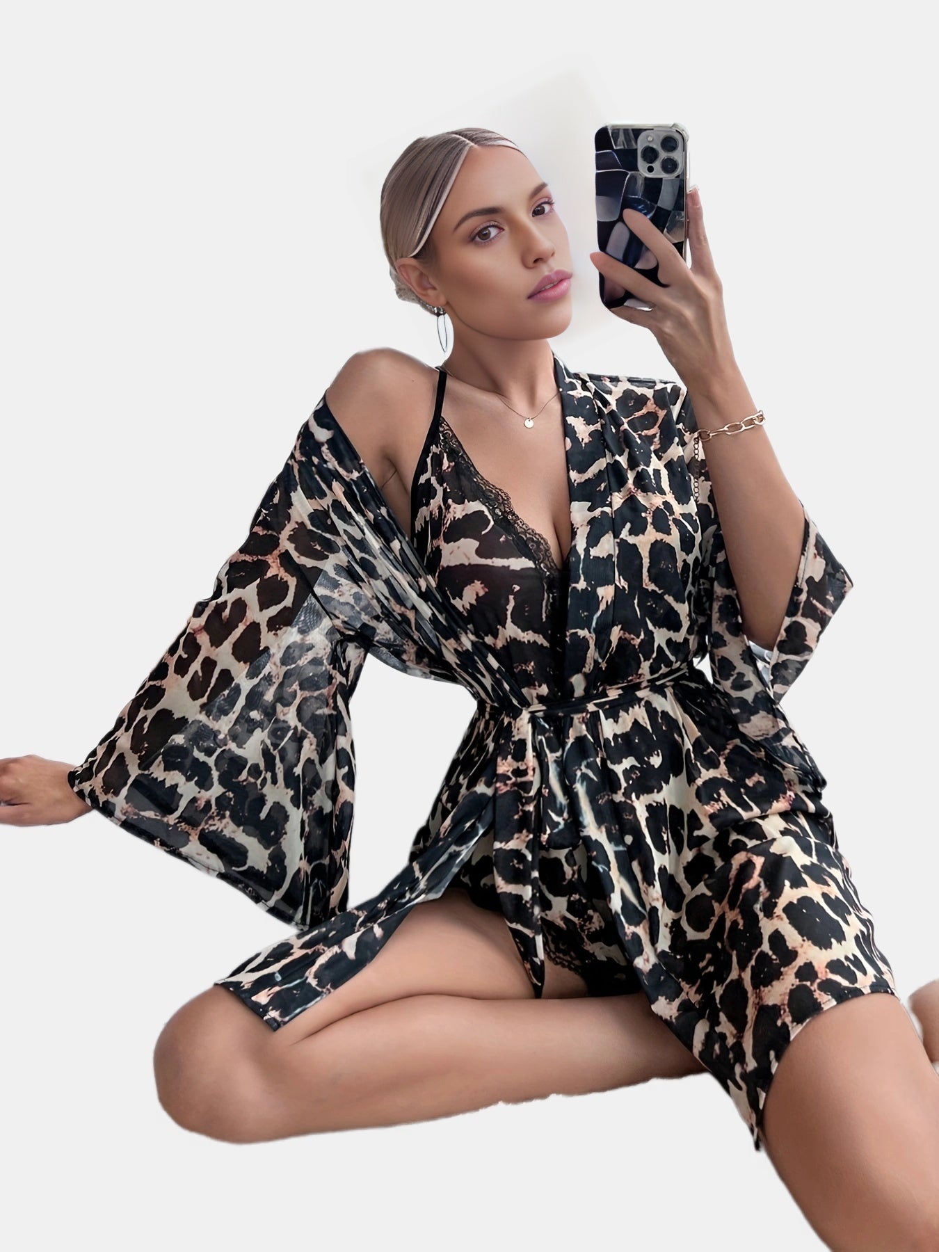 Leopard Print Pajama Set & Lace Trim Bodysuit