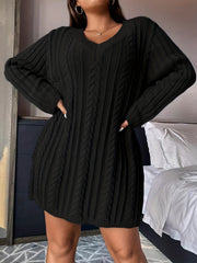 Cable Long Sleeve V Neck Sweater Dress