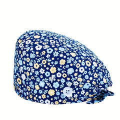 Floral Cartoon Print Work Cap Vintage Scrub Cap Adjustable Lace Up Hat