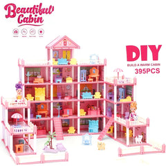 5 Story Pink Dollhouse for Girls with 27 Rooms ABS Material