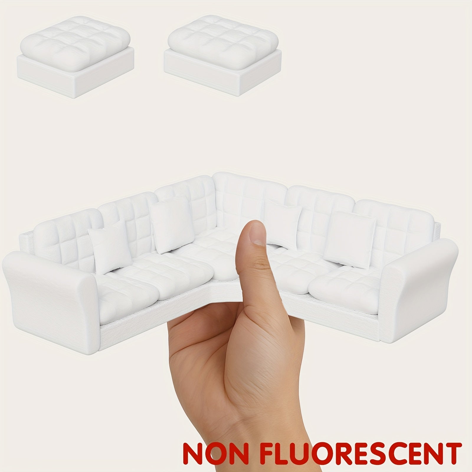 Dollhouse Sofa Set with Ottomans 5 Seat Corner Couch Modern Toy Furniture