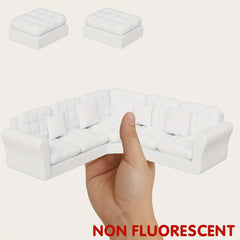 Dollhouse Sofa Set with Ottomans 5 Seat Corner Couch Modern Toy Furniture