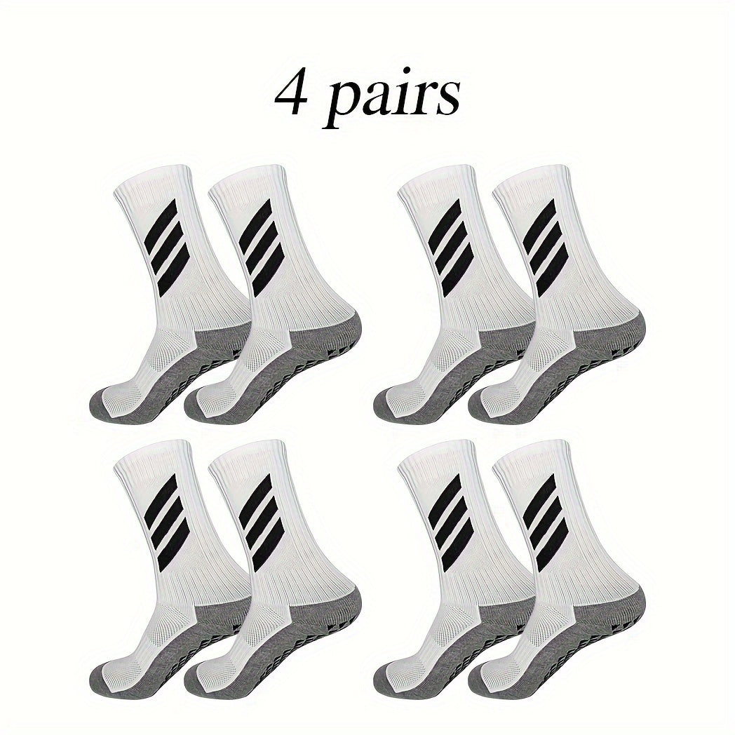 4 Pairs Non Slip Striped Football Socks