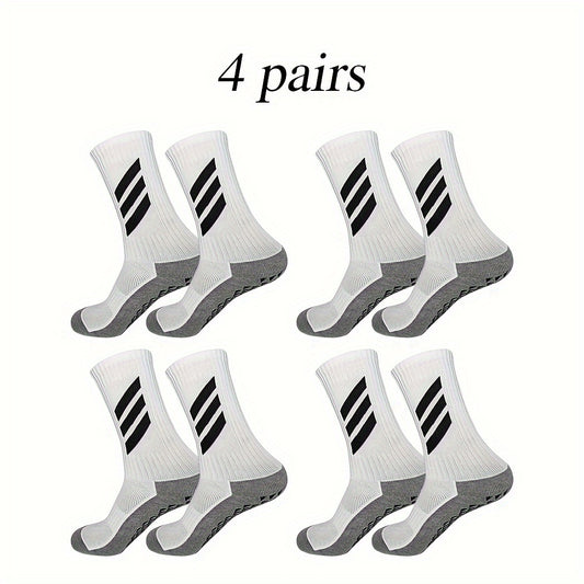 4 Pairs Non Slip Striped Football Socks