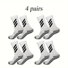 4 Pairs Non Slip Striped Football Socks