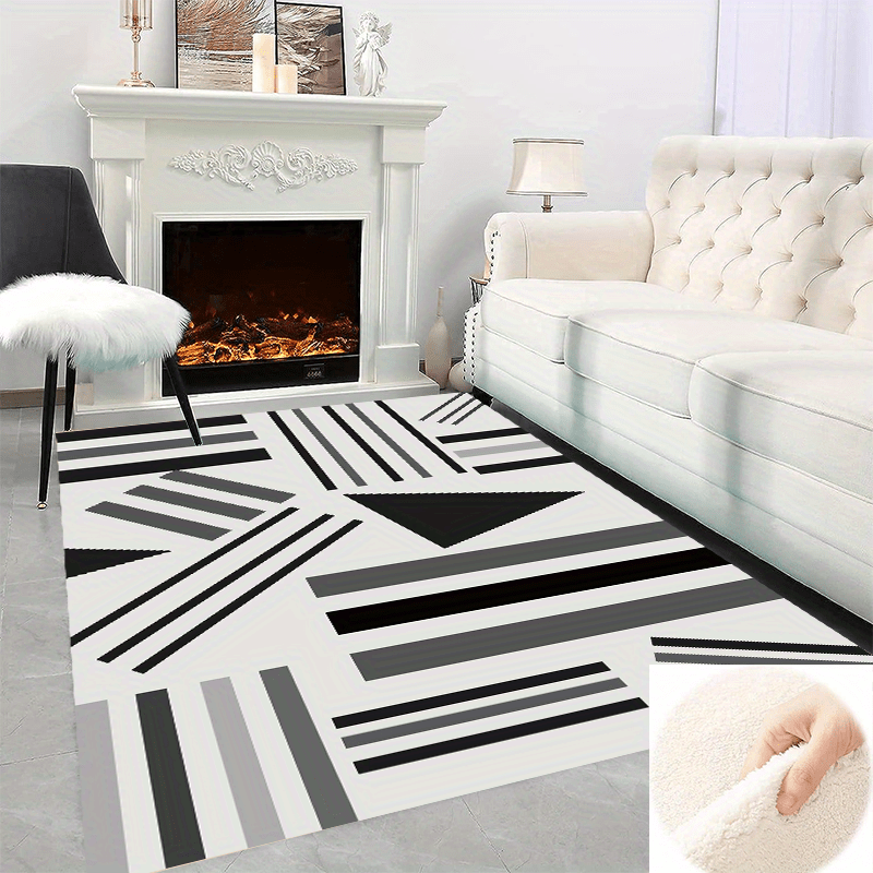 Fluffy Faux Wool Area Rug Non-slip Modern Striped Large Carpet
