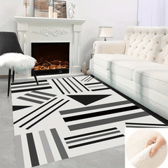 Fluffy Faux Wool Area Rug Non-slip Modern Striped Large Carpet