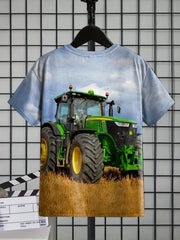 Boy's Farm Tractor Graphic T shirt Casual Slightly Stretch Tees For Summer