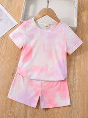 2pcs Girls Tie Dye T-Shirt & Shorts Set Kids Summer Clothes