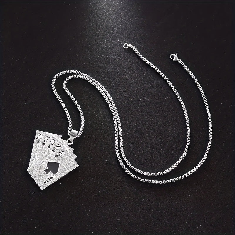 Hip hop Style Poker Card Pendant Necklace Punk Stainless Steel Jewelry