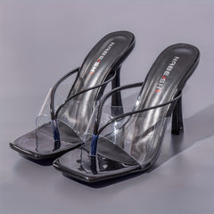 Women's Clear Strap Stiletto Heels Faux Leather Pumps