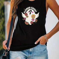 Flower Ghost Print Sleeveless Tank Top
