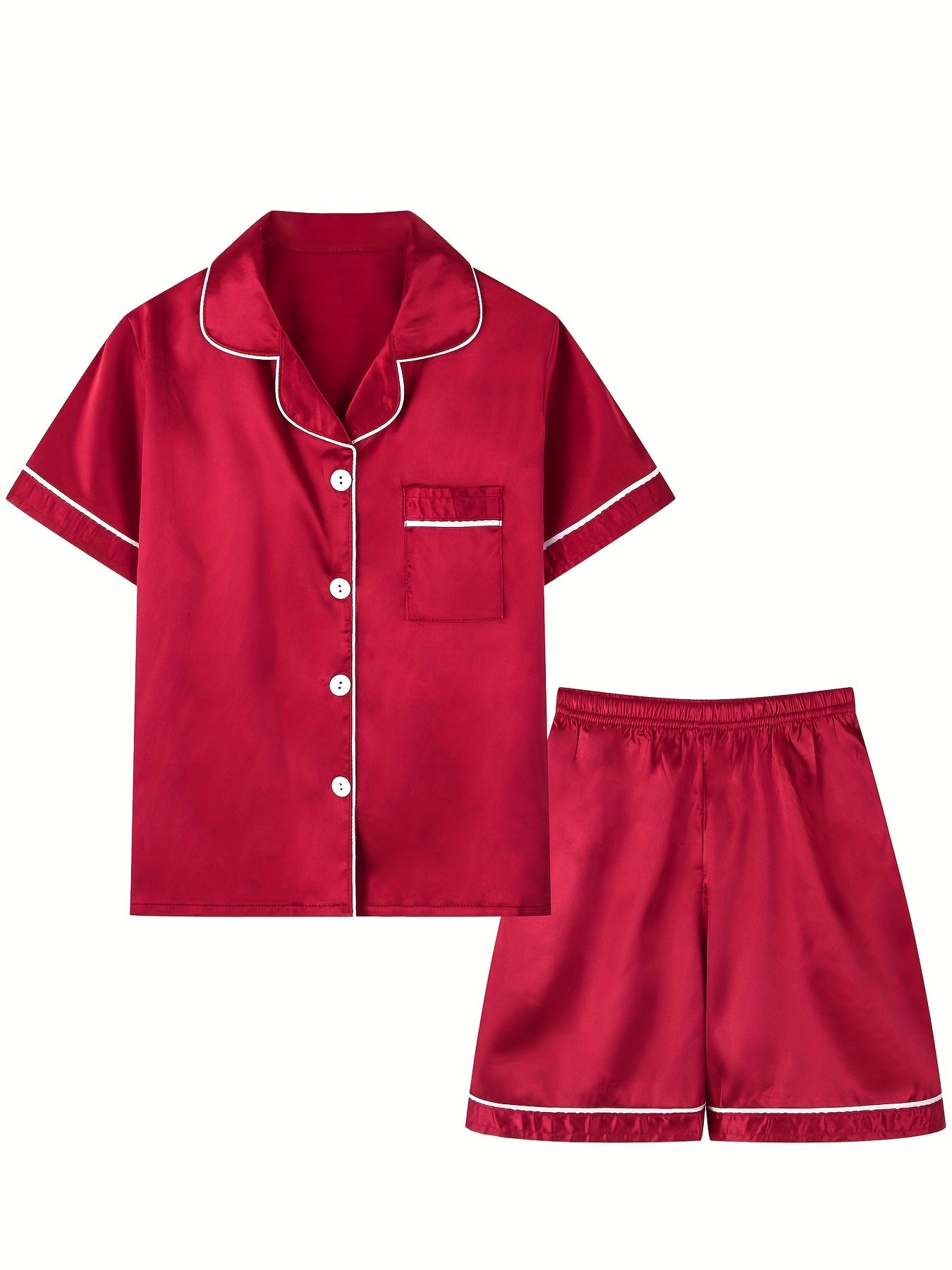 Soft Satin Pajama Set Button Down Top with Shorts