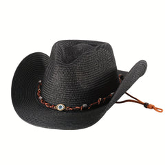 Men's Vintage Wide Brim Cowboy Straw Sun Hat