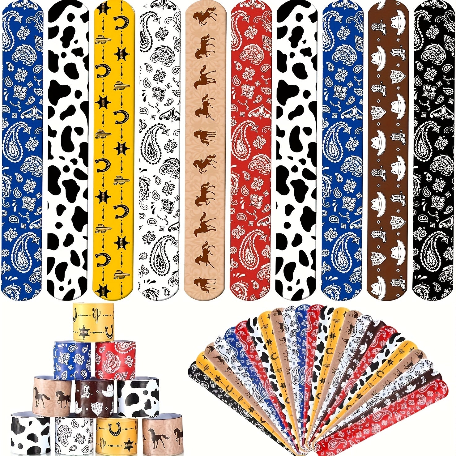 20pcs Western Party Cowboy & Horse Slap Bracelets with 8 Styles