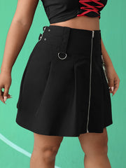 Solid Metal Chain Decor Zip Up Skirt Women's Plus High Waist Mini Skirt