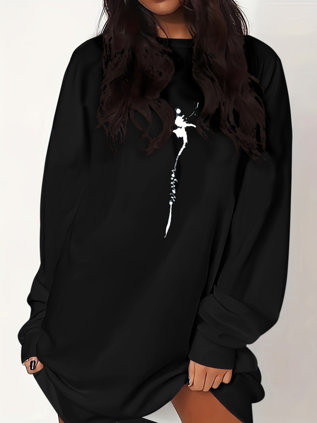 Dragonfly Print Long Sleeve Round Neck Tee Dress