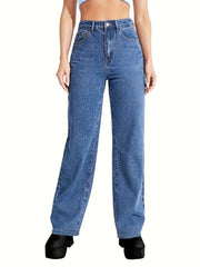 High Waist Straight Jeans Wide Leg Denim
