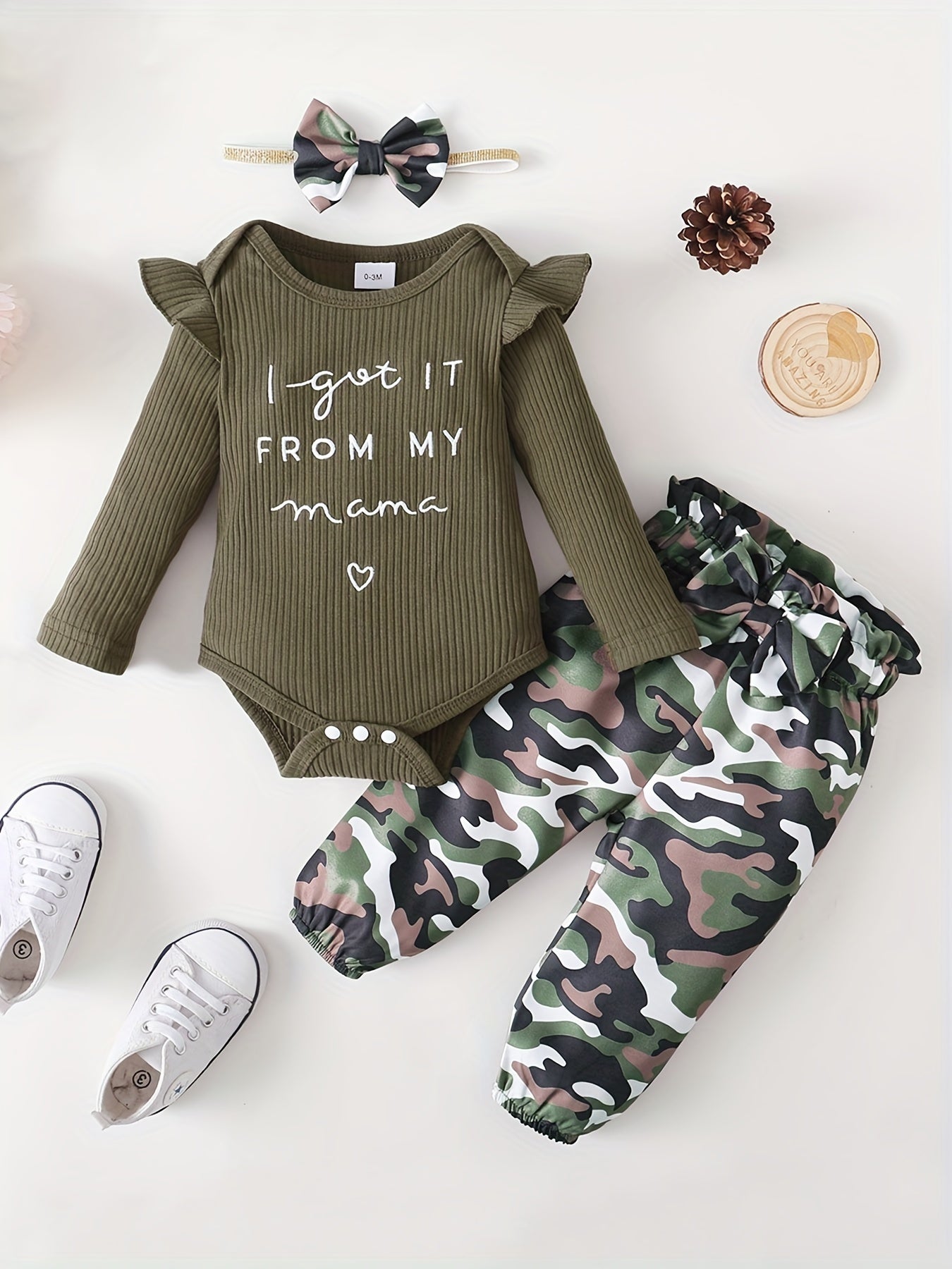 3pcs Baby's Ruffle Long Sleeve Bodysuit & Leopard Pants Set