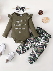 3pcs Baby's Ruffle Long Sleeve Bodysuit & Leopard Pants Set