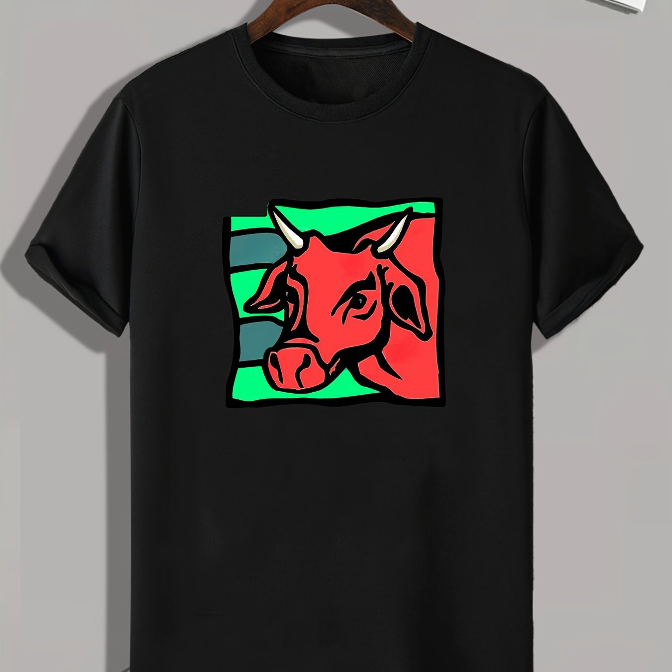 Red Ox Pattern Print Men's Sports T-shirt for Fitness Activities